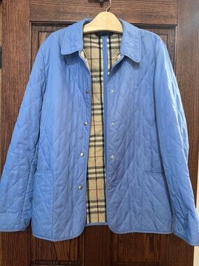 Vintage Burberry Blue Quilted Jacket with Classic Check Lining